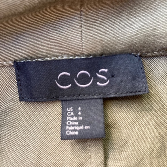 COS Wide Stand Up Collar Dress sz 4 Olive Green Lagenlook Minimalist Modern - Picture 9 of 10